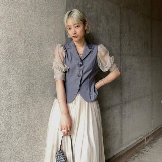 PEPLUM LINE CHIFFON SKIRT SET DRESS グレーM