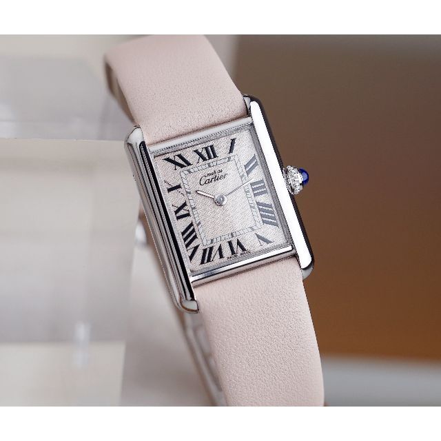 美品 カルティエ マスト タンク シルバー ライトピンク ローマン SM39CARTIER