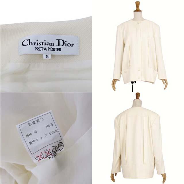 Christian Dior(クリスチャンディオール)のクリスチャンディオール ジャケット ノーカラー ウール レディース 無地 M レディースのジャケット/アウター(ブルゾン)の商品写真