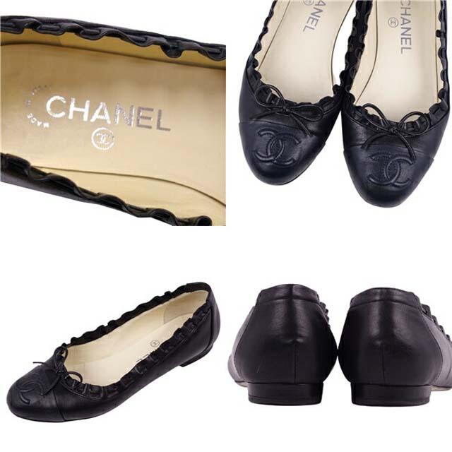 CHANEL(シャネル)のシャネル パンプス フラットパンプス G28926 ココマーク リボン フリル レディースの靴/シューズ(ハイヒール/パンプス)の商品写真