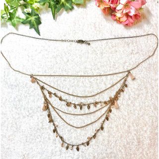 エイチアンドエム(H&M)の【美品】ネックレス　ロング　アンティーク　ピンク(ネックレス)