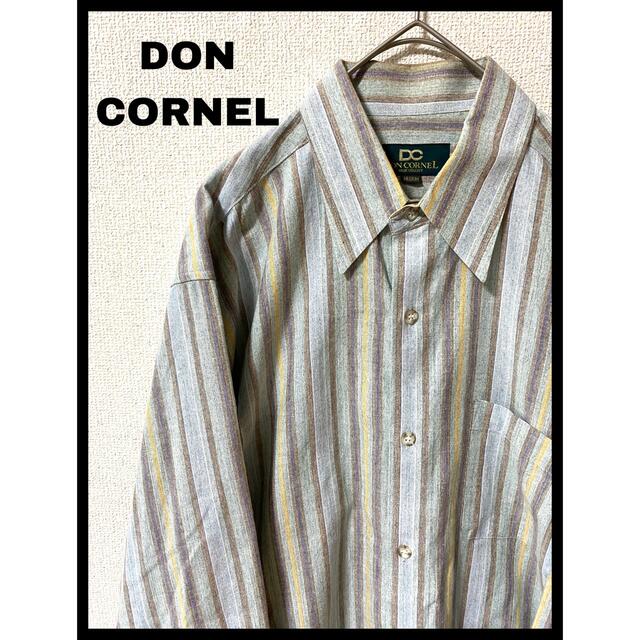 古着 DON CORNEL マルチストライプシャツ グリーン×イエロー×ブラウス メンズのトップス(シャツ)の商品写真