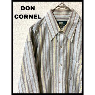 古着 DON CORNEL マルチストライプシャツ グリーン×イエロー×ブラウス(シャツ)