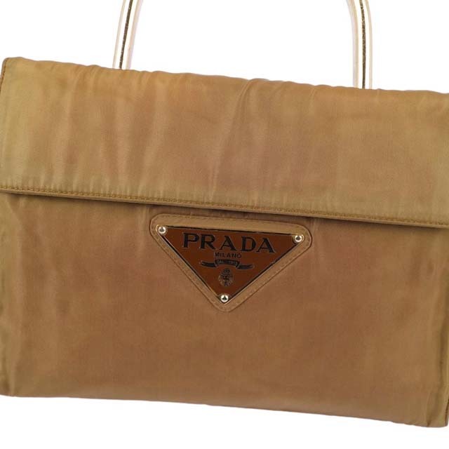 PRADA プラダメタルハンドルロゴナイロンハンドバッグ