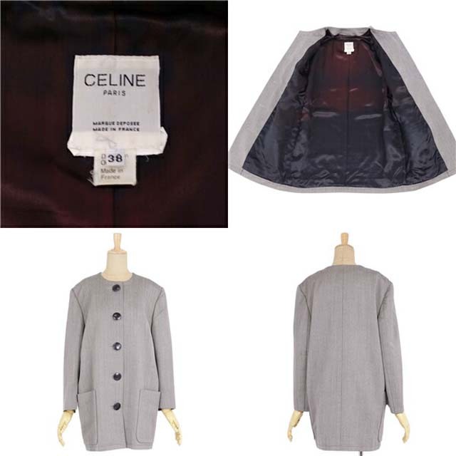 celine(セリーヌ)のセリーヌ ジャケット コート ノーカラー ヘリンボーン レディース アウター レディースのジャケット/アウター(ブルゾン)の商品写真