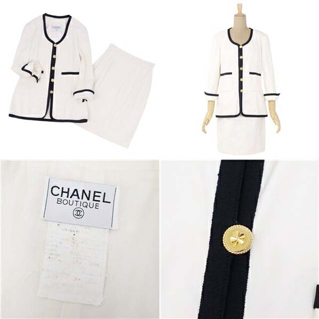 ♡CHANEL♡シャネル リネン ワンピース ヴィンテージ クローバー 金ボタン