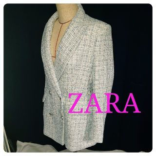 ザラ(ZARA)の即日発送★♪ZARA ♪白×ブルー ツィードジャケット Used M(テーラードジャケット)