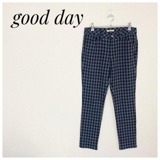 good day ・チェック柄カジュアルパンツ(グレー×ネイビー)(カジュアルパンツ)