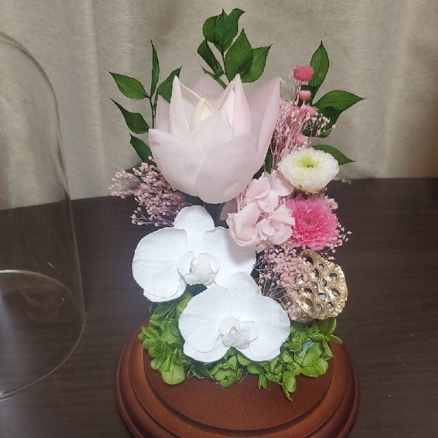 特選 仏花 プリザーブドフラワー 蓮の花(清らかな心) ガラスドーム