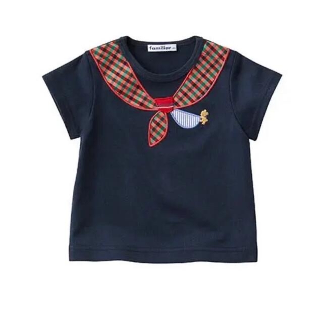 キッズ/ベビー/マタニティ新品　ファミリア ユニセックス　新作　セーラー　Tシャツ チェック 紺90