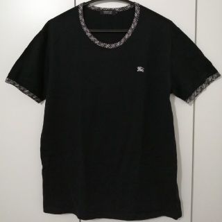 バーバリーブラックレーベル(BURBERRY BLACK LABEL)の美品 バーバリーブラックレーベル 袖ノバチェック 半袖 Tシャツ 黒×グレー(Tシャツ/カットソー(半袖/袖なし))