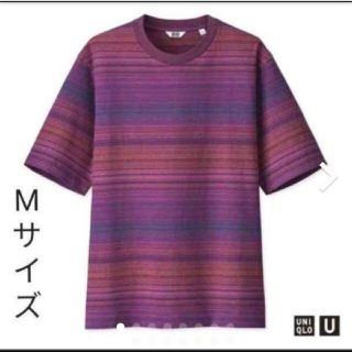 ユニクロ(UNIQLO)のUNIQLOu　ボーダーTシャツ　Mサイズ　PURPLE(Tシャツ/カットソー(半袖/袖なし))