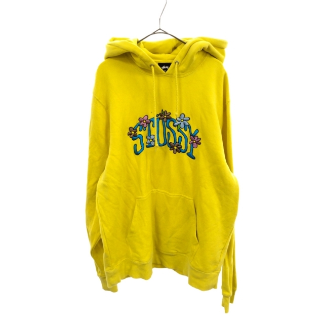 STUSSY ステューシー STUSSY COLLEGIATE FLORAL APPLIQUE HOODIE ロゴ刺繍スウェットプルオーバーパーカー 118392 イエロー