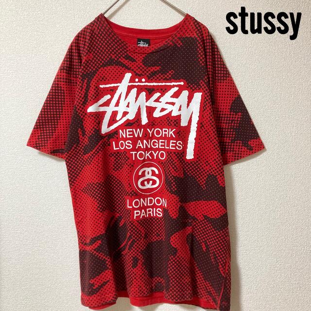 STUSSY(ステューシー)のステューシー　stussy 半袖　Tシャツ　レッド　M 希少デザイン メンズのトップス(Tシャツ/カットソー(半袖/袖なし))の商品写真