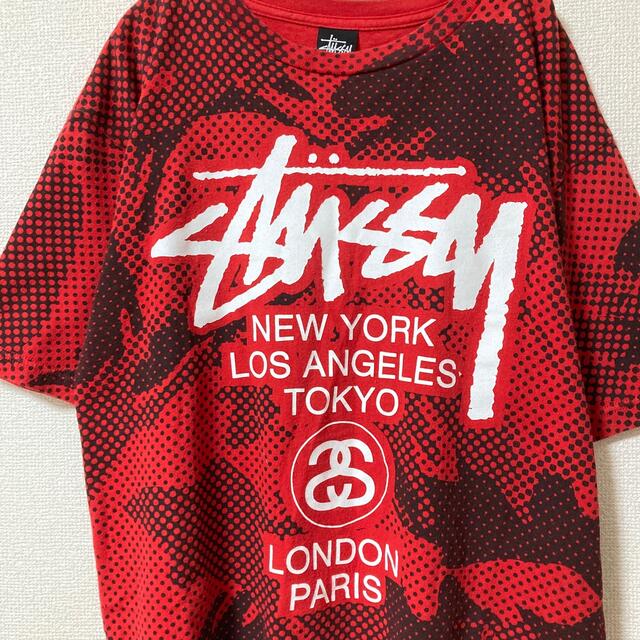 STUSSY(ステューシー)のステューシー　stussy 半袖　Tシャツ　レッド　M 希少デザイン メンズのトップス(Tシャツ/カットソー(半袖/袖なし))の商品写真