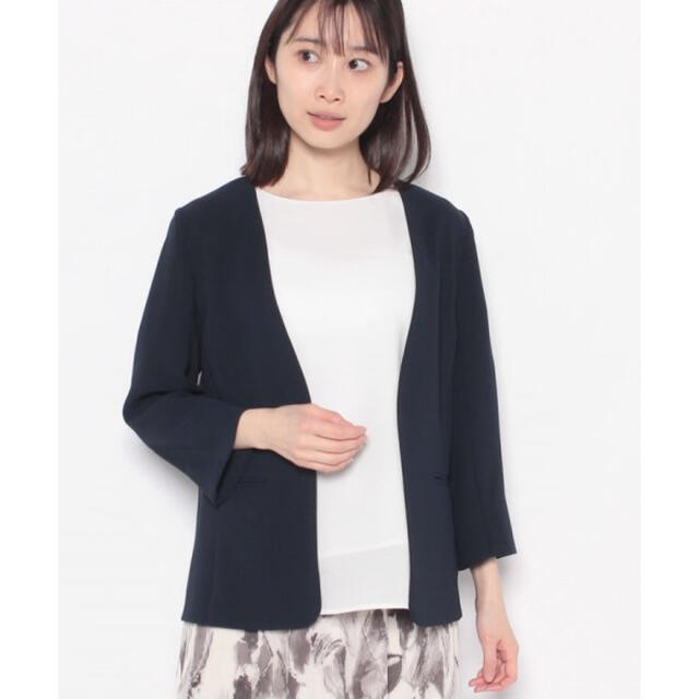新品 アプワイザーリッシェ ウォッシャブルジャケットブラウスセット ネイビー