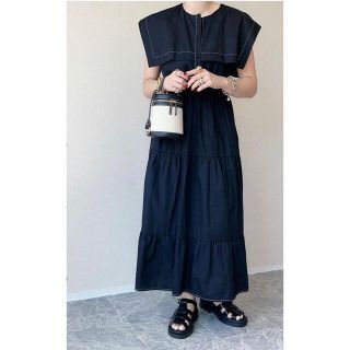 【ZARA】M コントラストトップステッチミディワンピース