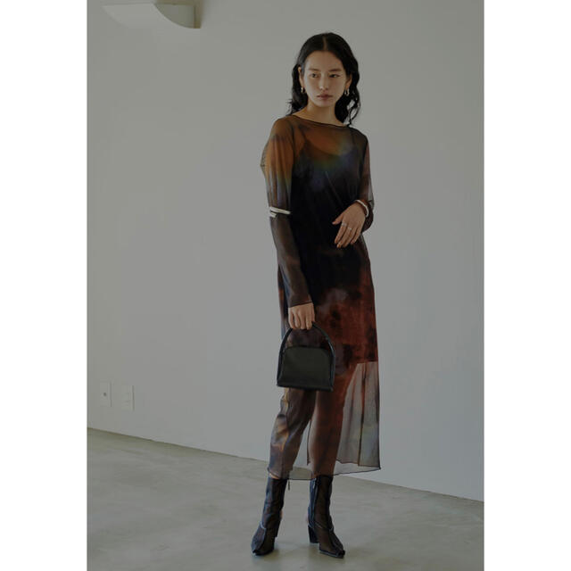 Ameri VINTAGE(アメリヴィンテージ)のMIRANDA TAIDAI SHEER LONG TOP 黒　M 美品 レディースのワンピース(ロングワンピース/マキシワンピース)の商品写真