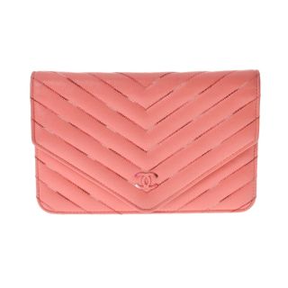 シャネル(CHANEL)のシャネル  チェーンウォレット Vステッチ チェーンウォレット ピンク(ショルダーバッグ)