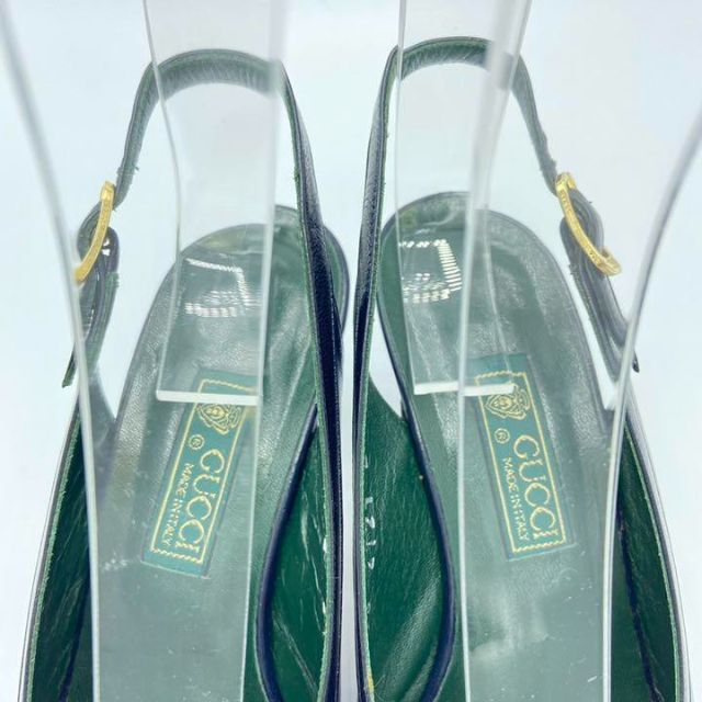Gucci(グッチ)のグッチ ミュール 21.5 紺 レザー ロゴ バックストラップ レディース 靴 レディースの靴/シューズ(ミュール)の商品写真
