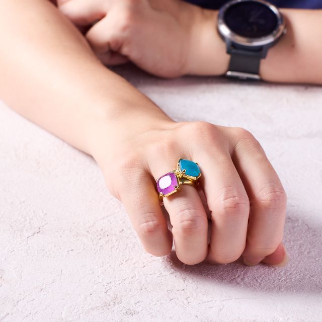 【08】ラベンダージェイド スクエア 爪留め フリーサイズ リング 天然石 指輪 レディースのアクセサリー(リング(指輪))の商品写真