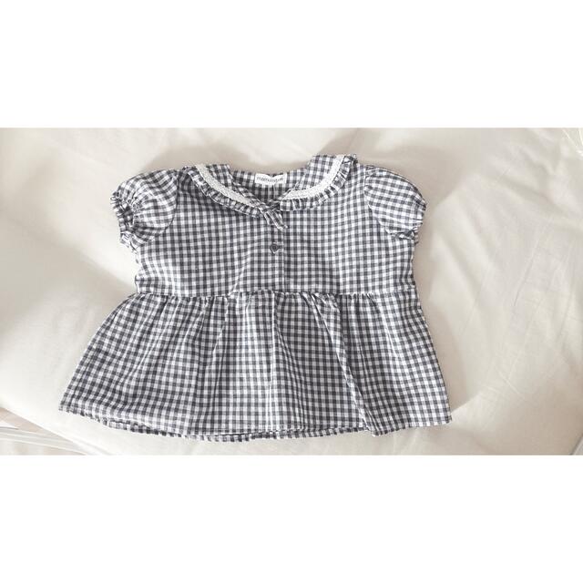 新品未使用♡ mamaraku ギンガムチェック90cm キッズ/ベビー/マタニティのキッズ服女の子用(90cm~)(Tシャツ/カットソー)の商品写真