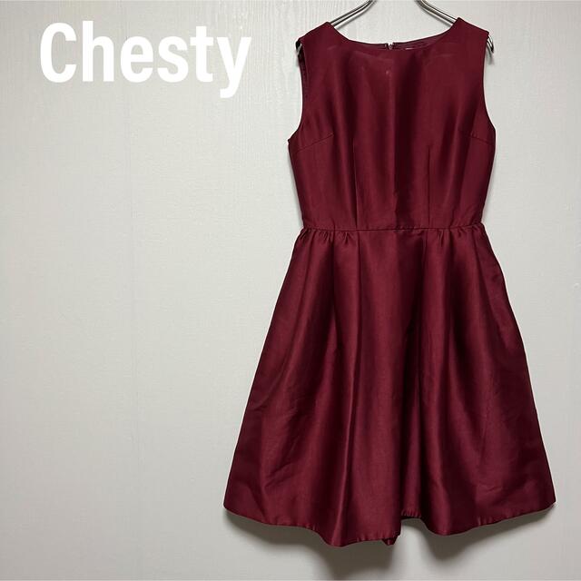 チェスティ　Chesty ワンピース ドレス フレアシルエット　ボルドー約45cmウエスト