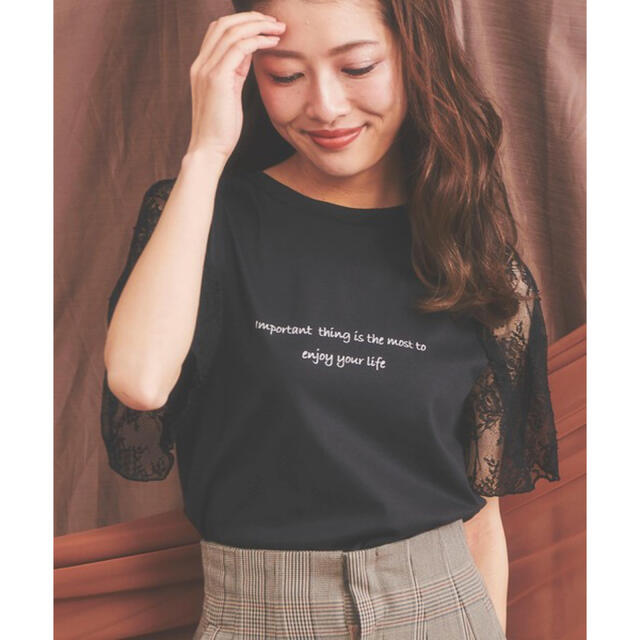 Noela(ノエラ)のnoela レース袖ロゴＴシャツ レディースのトップス(Tシャツ(半袖/袖なし))の商品写真