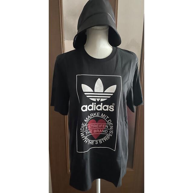 adidas(アディダス)のadidas originals バレンタインデー Tシャツ 黒×白 赤 ハート レディースのトップス(Tシャツ(半袖/袖なし))の商品写真