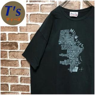 アメリカ輸入古着 ミルウォーキー 地図 ブラック ヴィンテージ Tシャツ 3XL(Tシャツ/カットソー(半袖/袖なし))