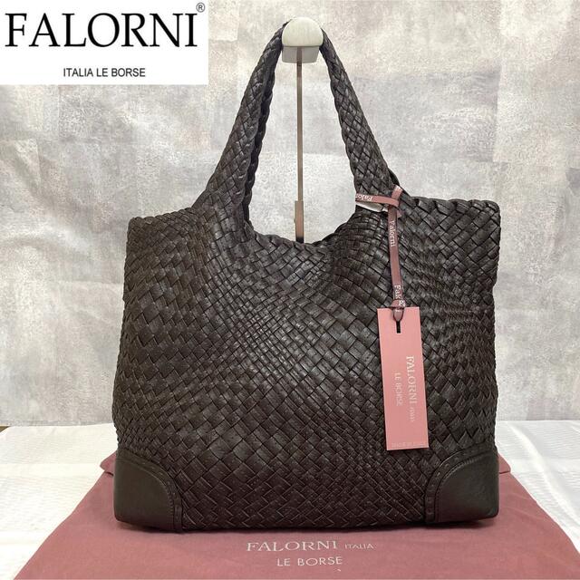 与え FALORNI イントレチャート キャメルブラウンハンドバッグ定価14万