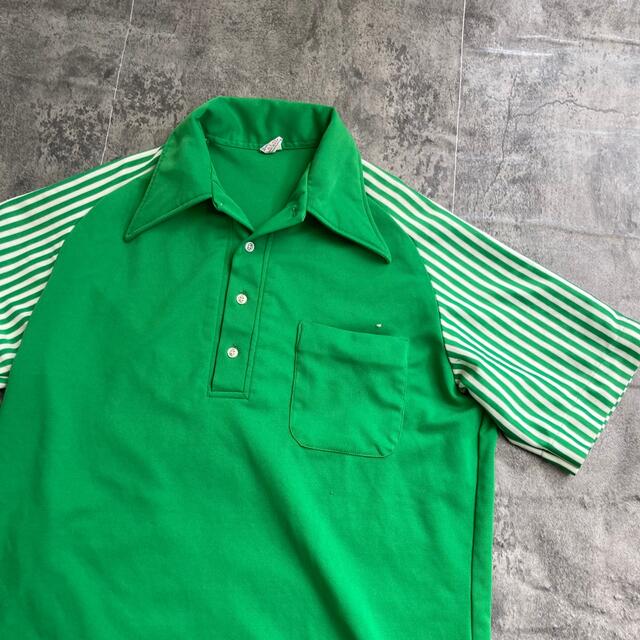 【70's vintage】フロッキープリント ポロシャツ ニットポロ レア メンズのトップス(ポロシャツ)の商品写真