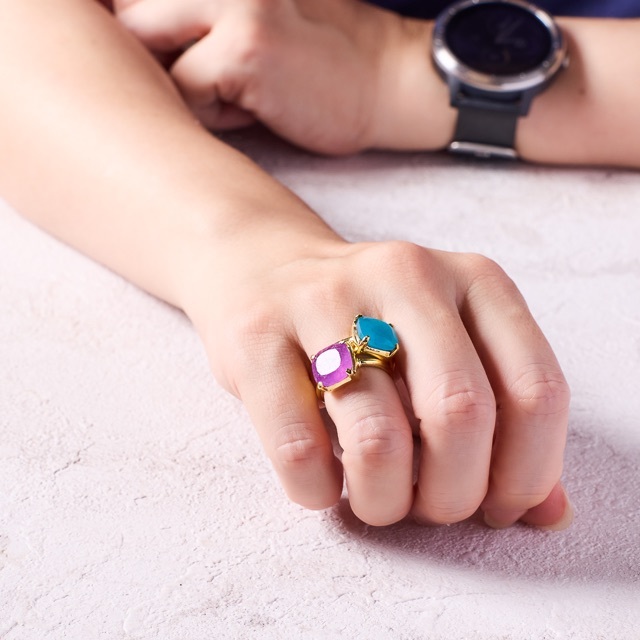 【09】ラベンダージェイド スクエア 爪留め フリーサイズ リング 天然石 指輪 レディースのアクセサリー(リング(指輪))の商品写真
