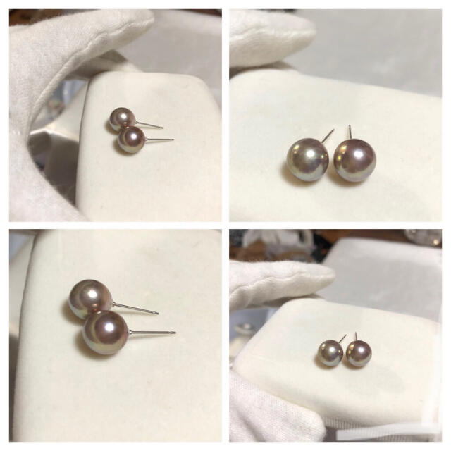 K14WG 天然真珠 オーロラパープルカラーピアス 約10mm 3