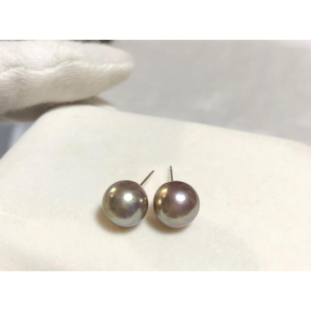 K14WG 天然真珠 オーロラパープルカラーピアス 約10mm 4