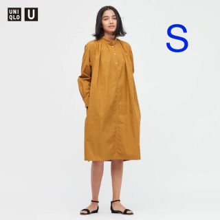 ユニクロ(UNIQLO)のユニクロ ユー ギャザー ワンピース Sサイズ／オレンジ 新品タグ付き！(ロングワンピース/マキシワンピース)