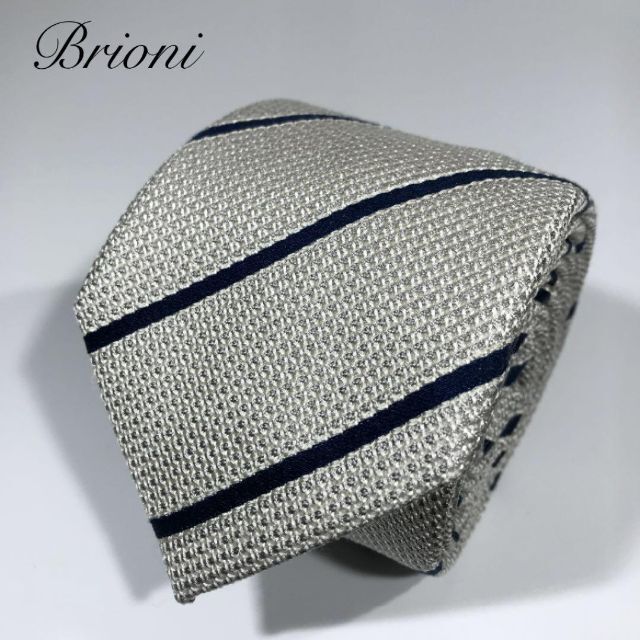 Brioni - 美品 ブリオーニ イタリア製 ネクタイ ストライプ 織柄 肉厚 パールホワイトの通販 by Tie specialty