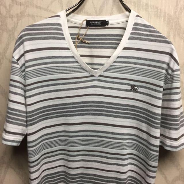 BURBERRY BLACK LABEL(バーバリーブラックレーベル)の【激レア】バーバリー　Tシャツ　半袖　胸ロゴ　三陽商会　ボーダー メンズのトップス(Tシャツ/カットソー(半袖/袖なし))の商品写真