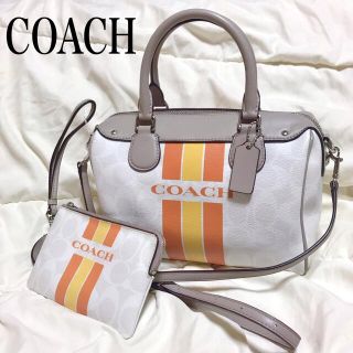 コーチ(COACH)の【美品】COACH コーチ ヴァーシティ ストライプ シグネチャー ミニボストン(ショルダーバッグ)