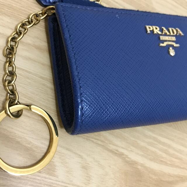 美品　PRADA プラダ　キーリング付　コインケース　カードケース　ブルー
