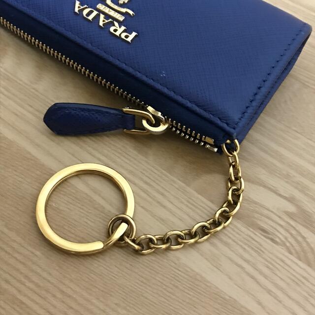 美品 PRADA プラダ キーリング付 コインケース カードケース ブルー