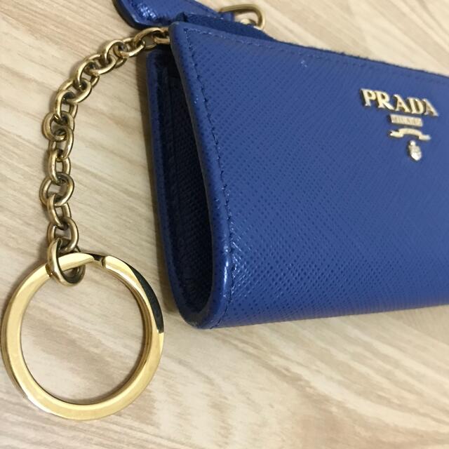 美品 PRADA プラダ キーリング付 コインケース カードケース ブルー