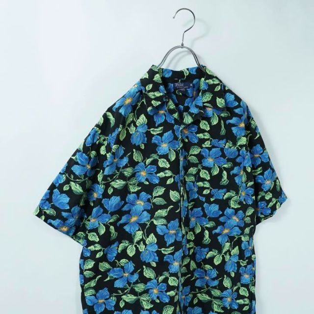 ラルフローレン オープンカラーシャツ 黒 XL 半袖 総柄 開襟シャツ 90s