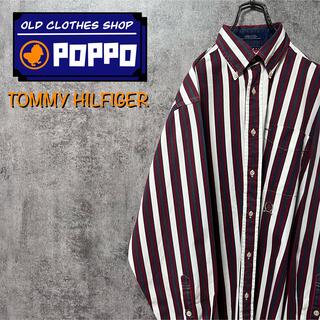 トミーヒルフィガー(TOMMY HILFIGER)のトミーヒルフィガー☆オールド刺繍ロゴクラシックストライプシャツ 90s(シャツ)