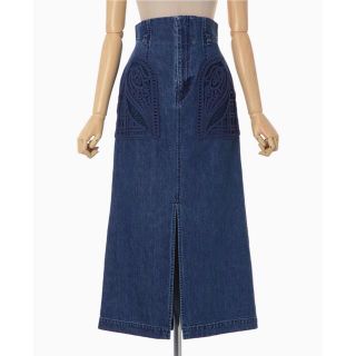 マメ(mame)の新品mame Embroidered Denim Skirt(ロングスカート)