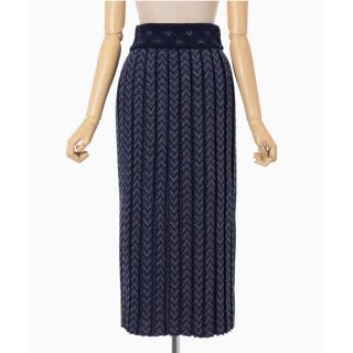 マメ(mame)の新品mame Pleated Knitted Skirt NAVY(ロングスカート)