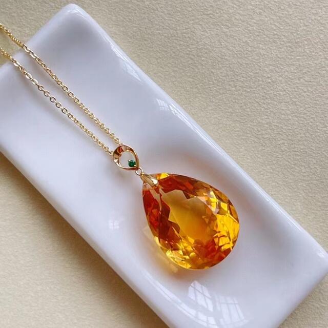 無地・新色登場! 天然無処理 シトリン 雫 ペンダント No8135192060