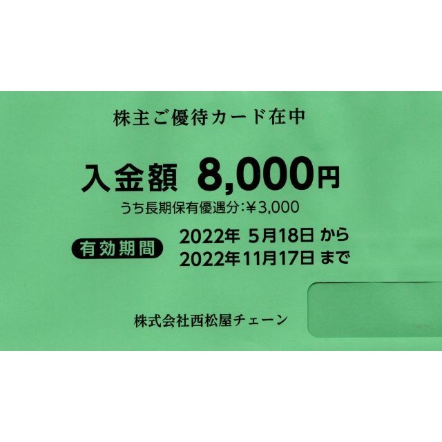 西松屋株主優待　株主ご優待カード8000円　2022年11月17日期限