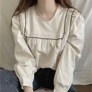 ザラ(ZARA)の【 ステッチブラウス 】 BEIGE(シャツ/ブラウス(長袖/七分))