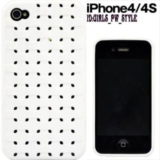 送込 iPhone 4 4S メッシュ 格子 ハードケース カバー 白 ホワイト(iPhoneケース)